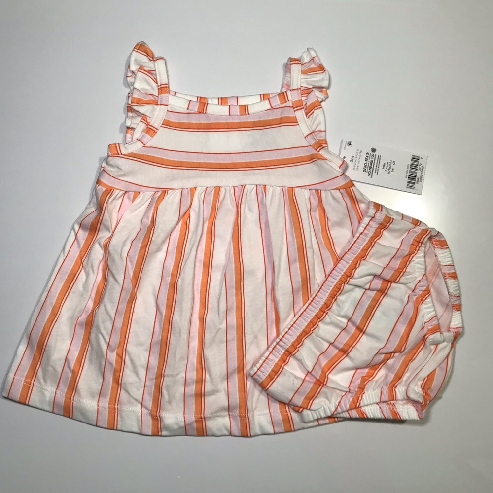 Carter’s Baby Girl White  Striped Dress w/ Brief 3M Cap Sleeve – Spring Cute